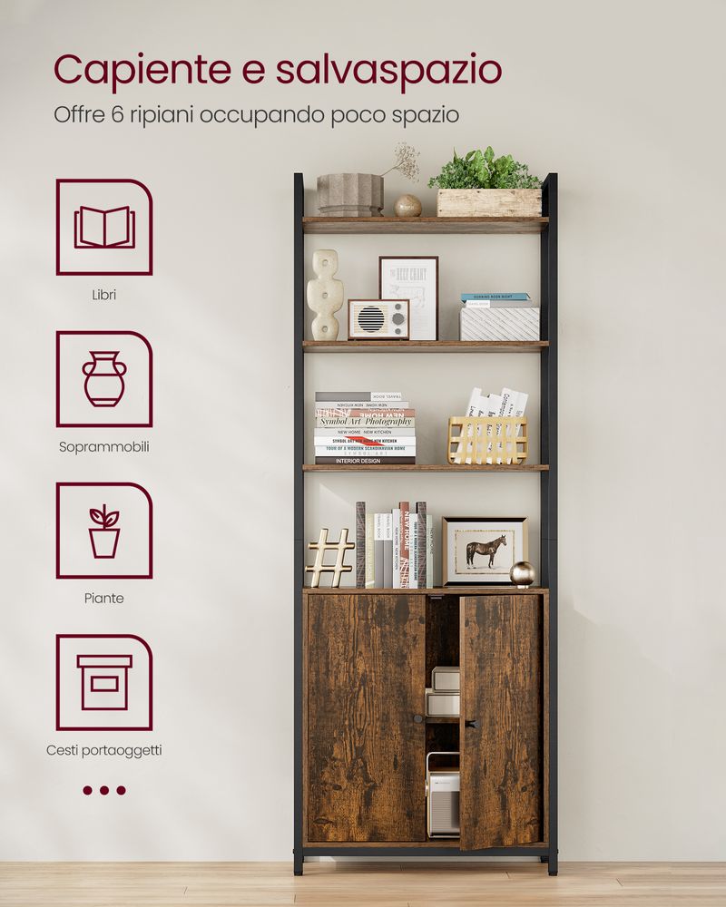 HOMCOM Libreria Stile Industriale a 3 Ripiani con Armadietto e 2 Cassetti