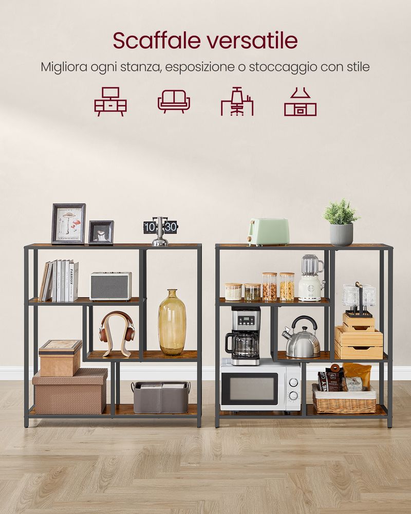 Libreria VASAGLE 4 Ripiani 100x103cm - Scaffale Autoportante Nero Per Soggiorno, Ufficio O Camera - Foto 5