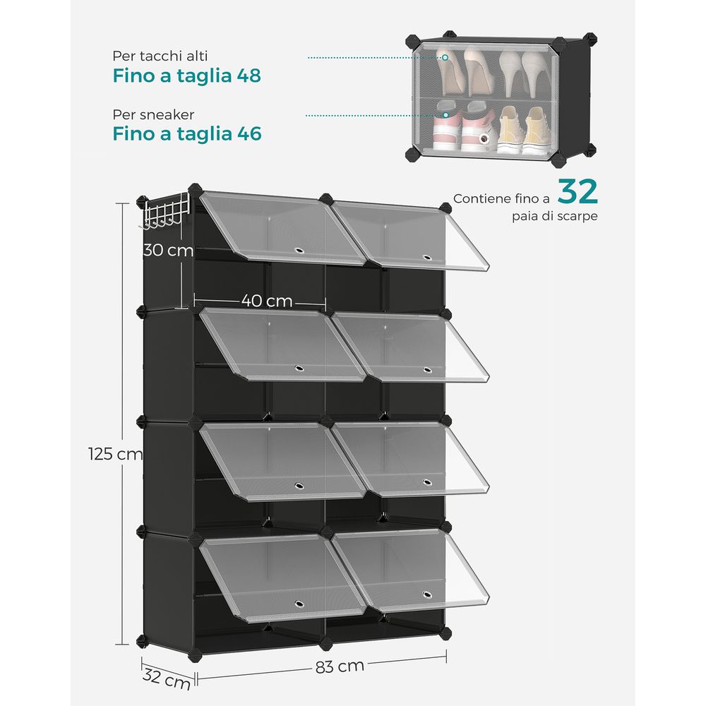 SONGMICS Scarpiera A 5 Ripiani - 28x45x89cm, Metallo E Tessuto, Organizzatore Scarpe Per Corridoio O Camera - Foto 9