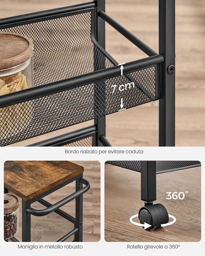 VEVOR CARRELLO DA Cucina A 3 Ripiani Carrello Multiuso Su Ruote Bianco EUR 38,39 - FR - Foto 5