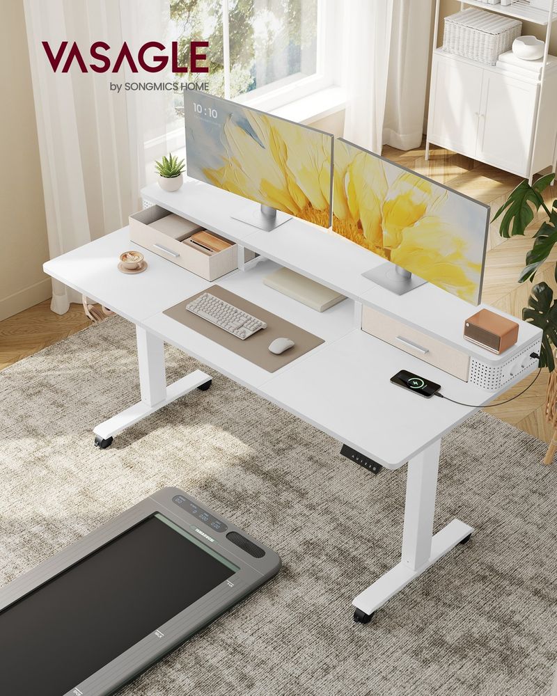 Marsail Scrivania Elettrica In Vetro Con Cassetto E Porte USB | Regolabile Altezza 71-117 Cm | 122x61 Cm - 2