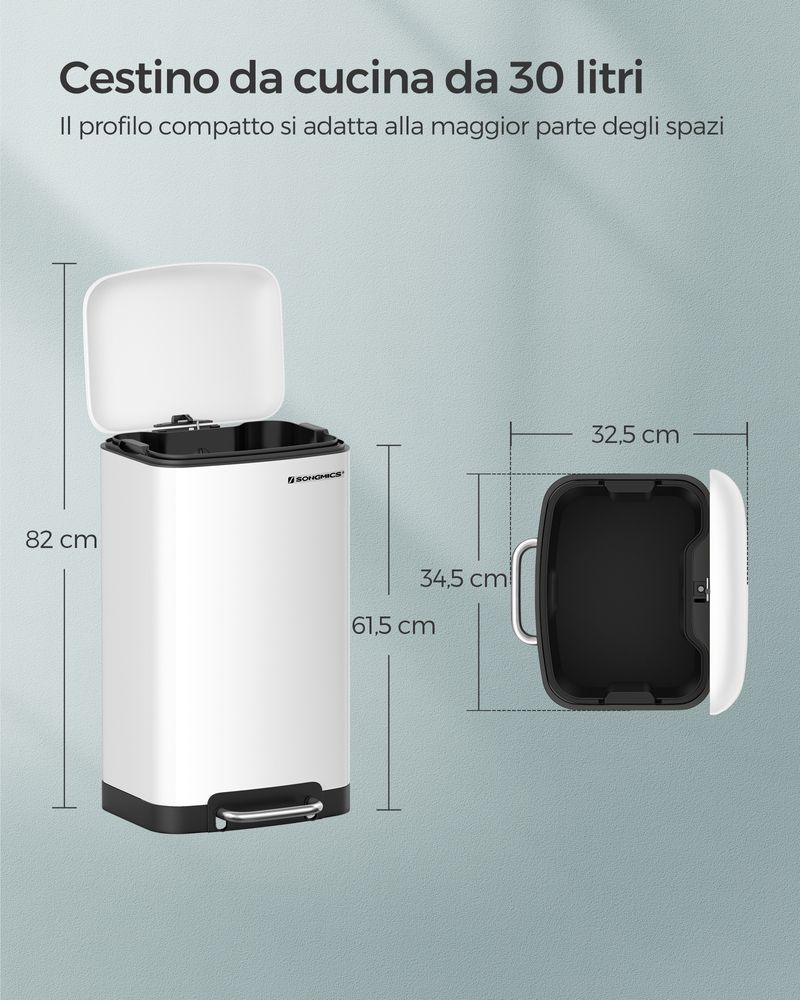 SONGMICS Pattumiera da Appendere, Cestino da Cucina 9L con Coperchio per  Rifiuti Alimentari, Cestino da Parete, da Attaccare all'Anta Armadio, per  Mobile da Cucina, sotto Lavello, Bianco LTB820W9 