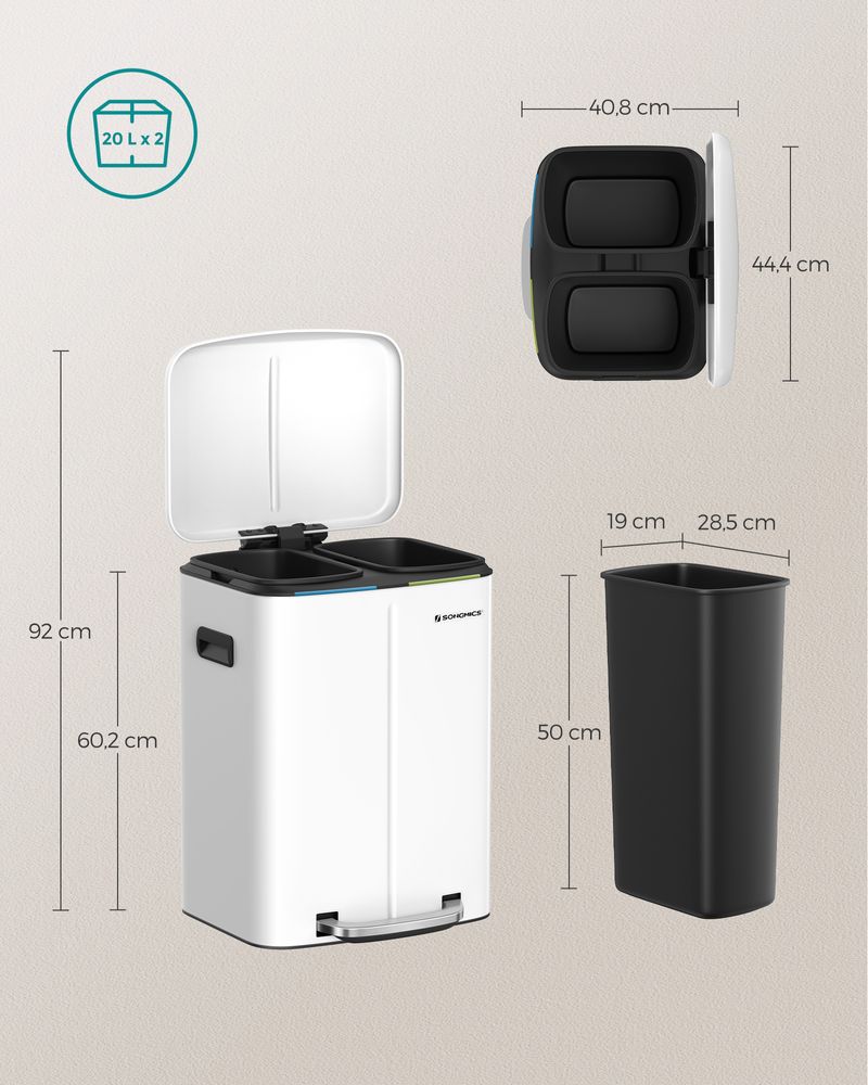 SONGMICS Pattumiera Cucina 50L Acciaio Inox - Pedale Largo, Coperchio Soft Close E Filtro Antiodore
