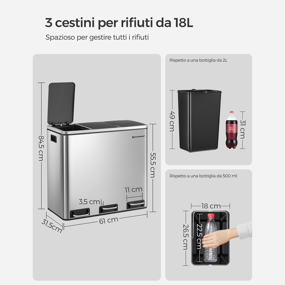 Cestino Portatile Per Riciclaggio In Rete D'Acciaio - Argento, 22x28,5 Cm, Per Casa E Ufficio