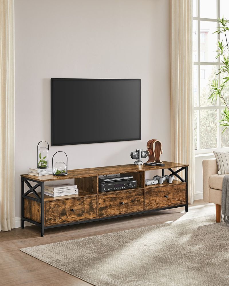 COSTWAY Mobile TV Con 2 Ante Per TV Fino A 65, Mobile Porta TV In Legno Con Ripiani Aperti Mobile Per Tv In Legno Per Soggiorno 145 X 395 X 495 Cm Grigio Scuro 80822845