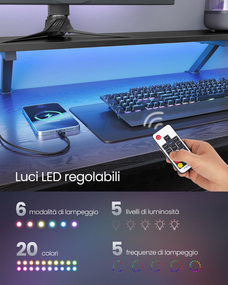 HOMCOM Scrivania PC con Supporto Monitor, Prese Elettriche e