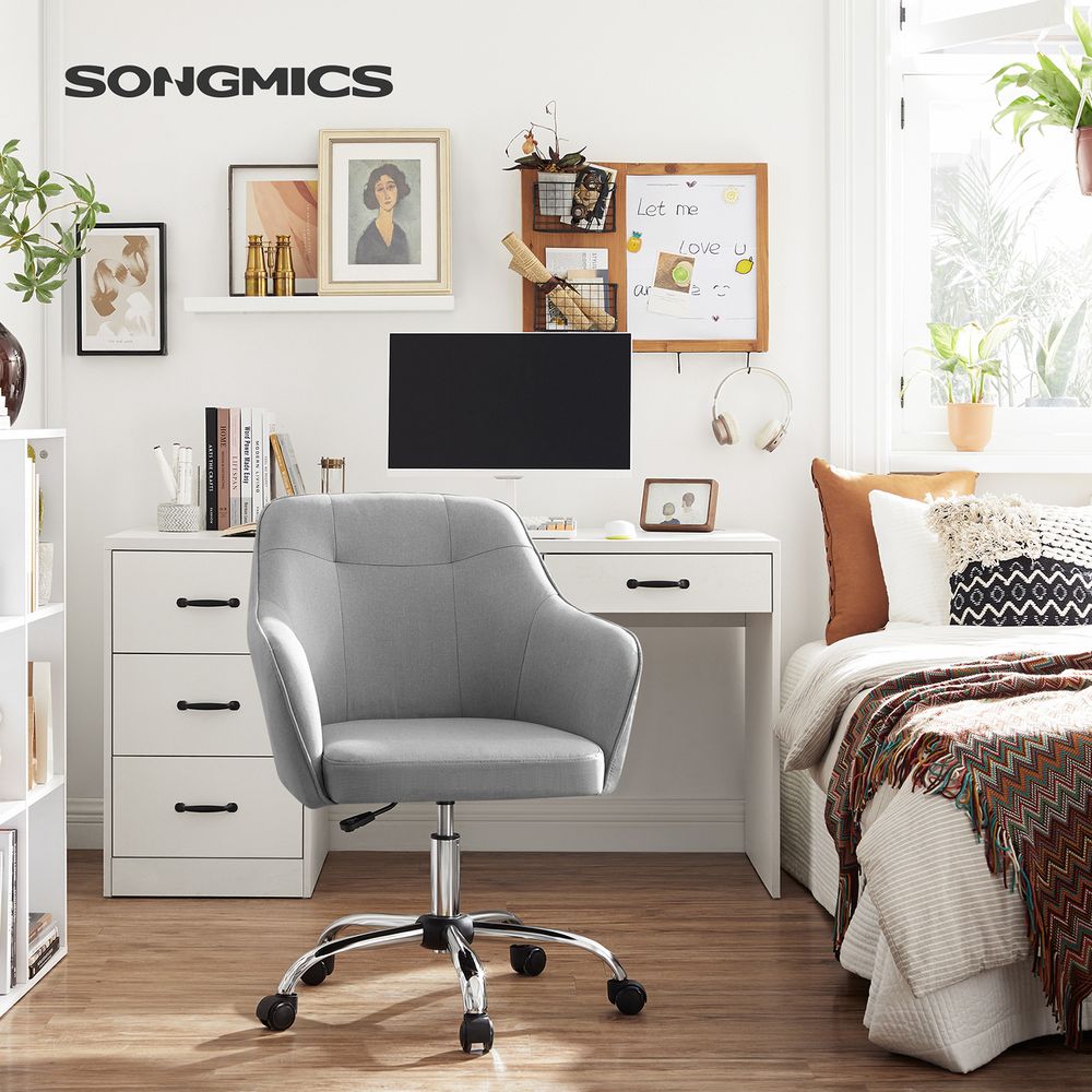 SONGMICS Sedia Da Ufficio Girevole, Sedia Di Rete Da Computer Ergonomica, Supporto Lombare, Oscillante, Seduta 53 Cm, Braccioli Pieghevoli, Poggiatesta, Grigio Tortora OBN047G01