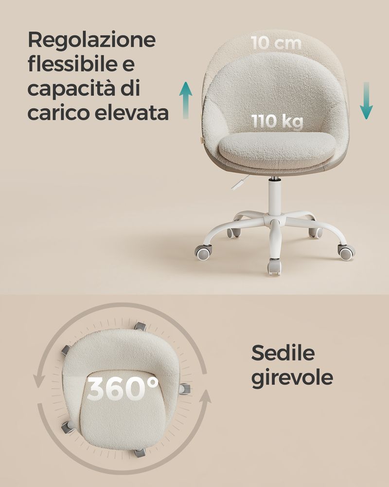 SONGMICS Set Di 2 Sedie Da Studio Girevoli - Senza Braccioli, Regolabili In Altezza, Imbottite, Rivestite In Misto Cotone-lino, Blu - Per Casa E Ufficio