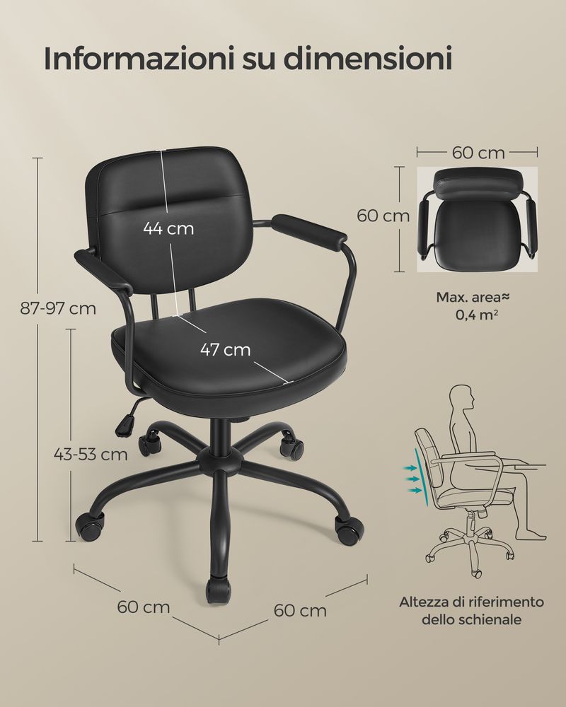 Poltrona sedia girevole con ruote ufficio camera altezza regolabile ergonomica