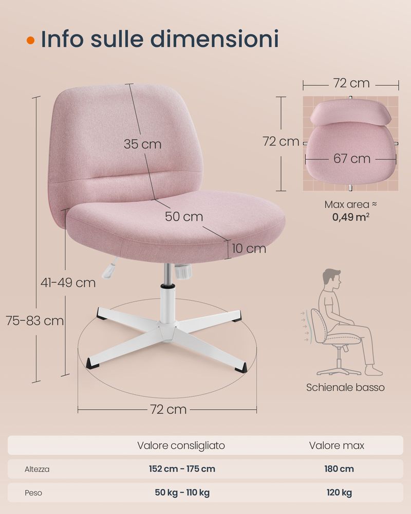 IDEALSEDIE POLTRONCINA DATTILO ERGONOMICA, SCHIENALE IN RETE CON APPOGGIO LOMBARE, ALZATA A GAS Braccioli Regolabili In Altezza 87005462