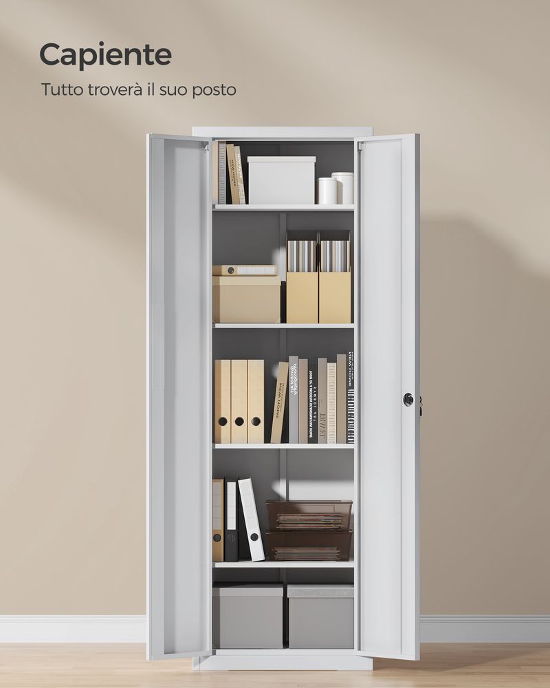 JSB Libreria A 5 Ripiani In Metallo, Bianco, Dimensioni 39,9x26,9x136,9 Cm, Carico Massimo 13,6 Kg Per Ripiano, Versatile Per Bagno Cucina Soggiorno