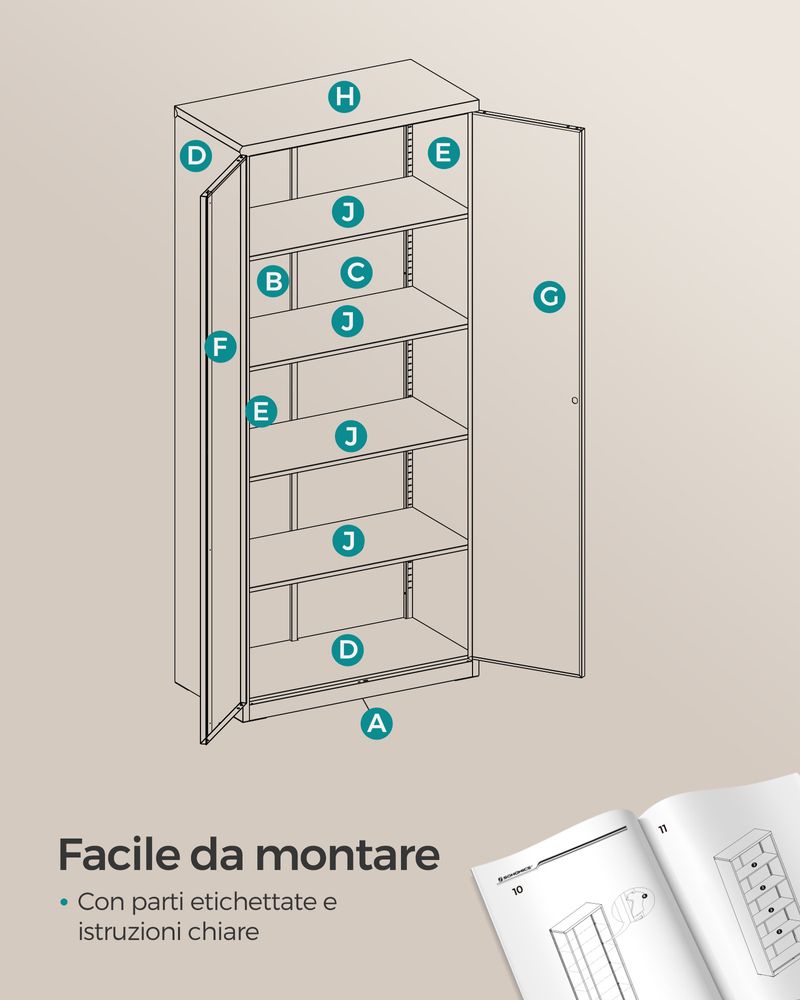 Armadietto Impilabile 5 Ripiani Con Ante Colorate - Organizzatore Con Ruote Per Casa E Ufficio