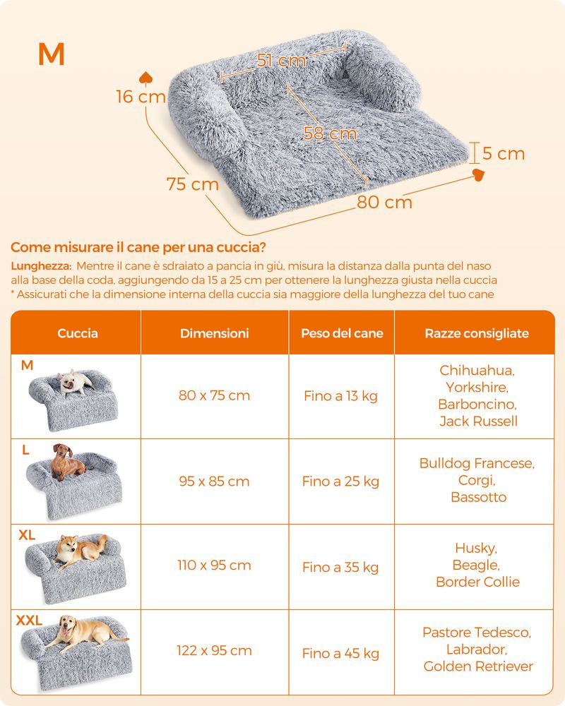 Feandrea FluffyHug Cuccia per Cani di Peluche, Tappeto Copridivano per  Animali, Divano per Cani, Taglia L, per Cani di Media Taglia, 95 x 85 x 16  cm, Grigio Ombré PGW222G01 : 