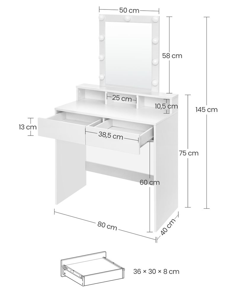 VASAGLE Tavolo da Toletta con Luce LED