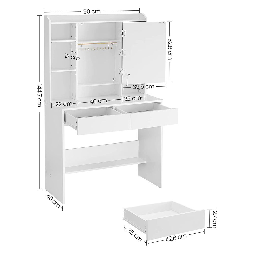 VASAGLE Postazione Trucco, Toeletta con Sgabello, 10 Luci a Led con  Intensità Regolabili, Specchio Ampio, per