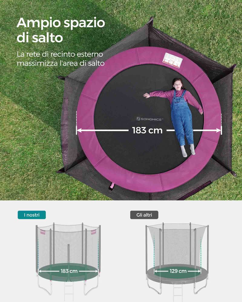 Trampolino con rete di sciurezza a piano terra 244*366 cm Si