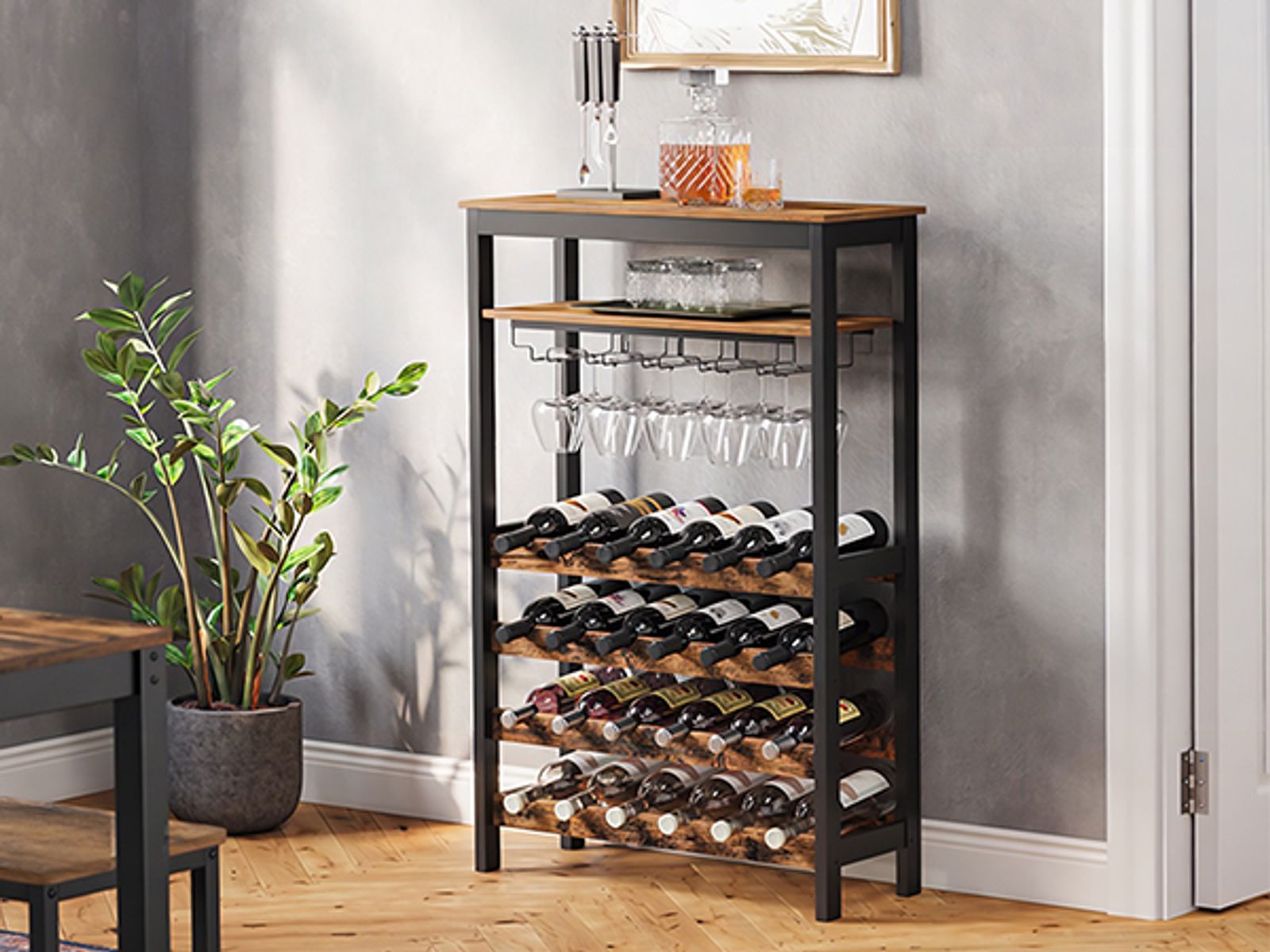 Portabottiglie In Bambù Per 9 Bottiglie - Design Asiatico Naturale Da Terra - Foto 6