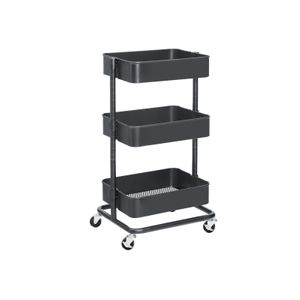 Carrello di Servizio con Manico e 2 Piccoli Organizzatori Bianco BSC067W01 Struttura in Acciaio SONGMICS Carrello Scorrevole Cestini di Plastica Trolley a 3 Livelli per Bagno Lavanderia
