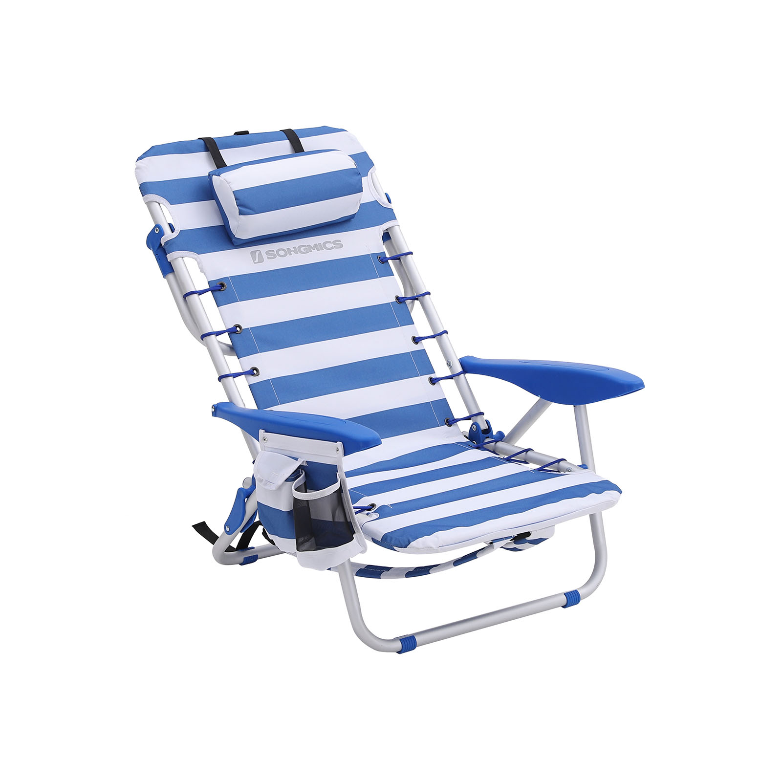 sedie da campeggio leggere con schienale in rete KHAKI STRIPED sedie reclinabili per vacanze all'aperto portatile con imbracatura SUNNYFEEL Sedia da spiaggia pieghevole bassa 