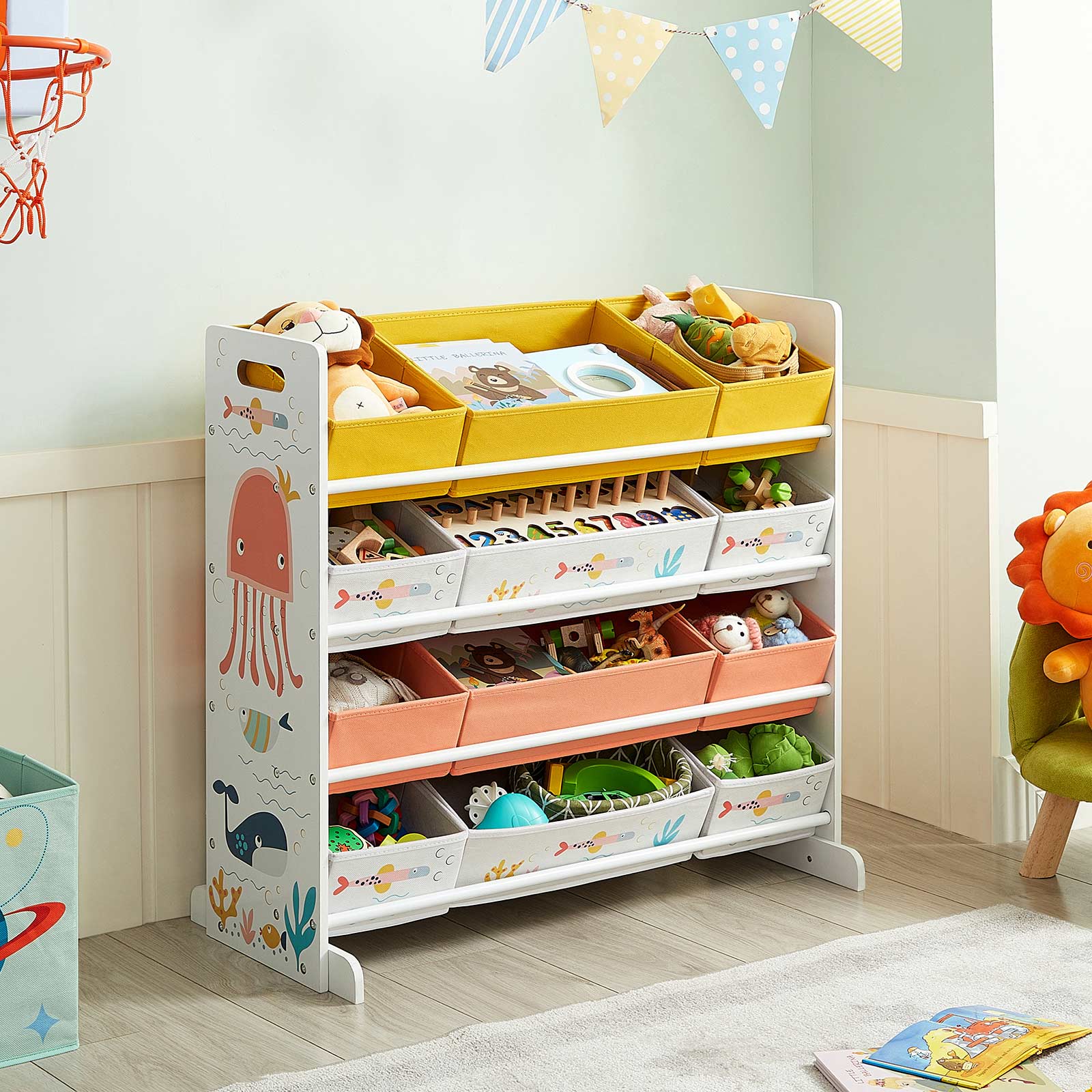 Scaffale Giocattoli Bambini Con 9 Contenitori - Bianco, Organizer Camera