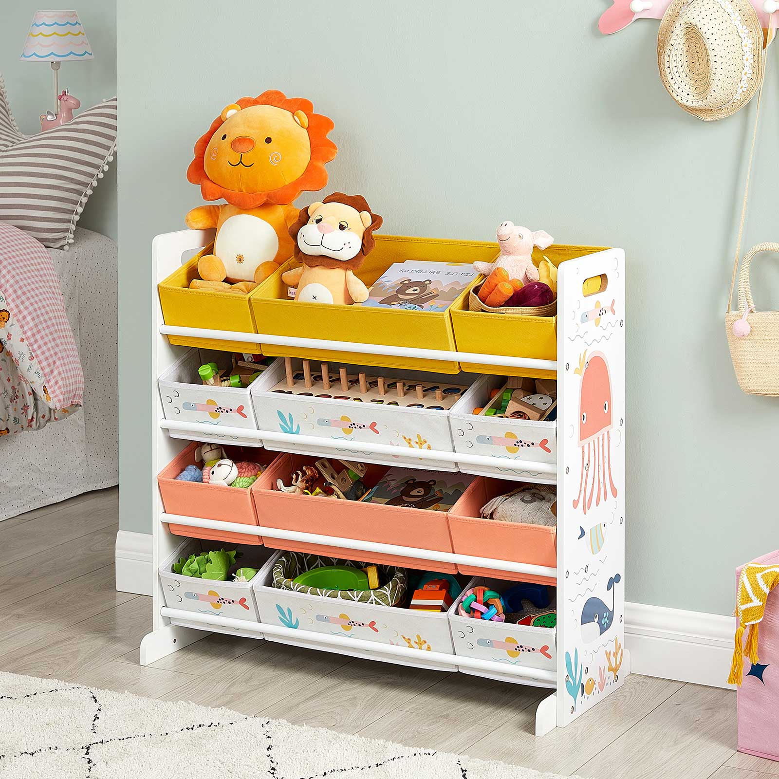 Scaffale Giocattoli Humble Crew - 12 Contenitori, Grigio/Bianco - Organizer Camera Bambini