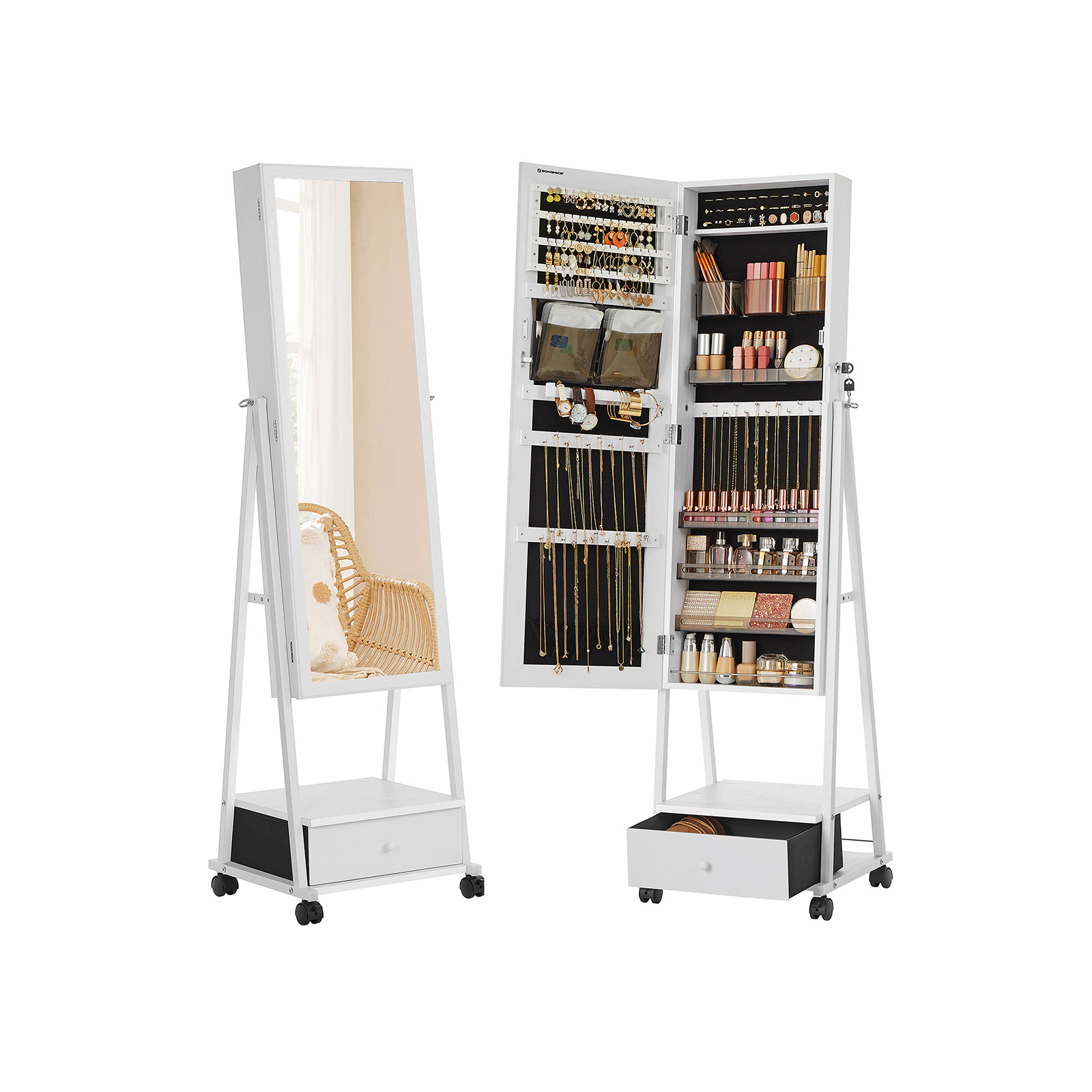 Armadietto Portagioie Girevole SONGMICS Con Specchio - Organizzatore 360° Con Serratura - Foto 7