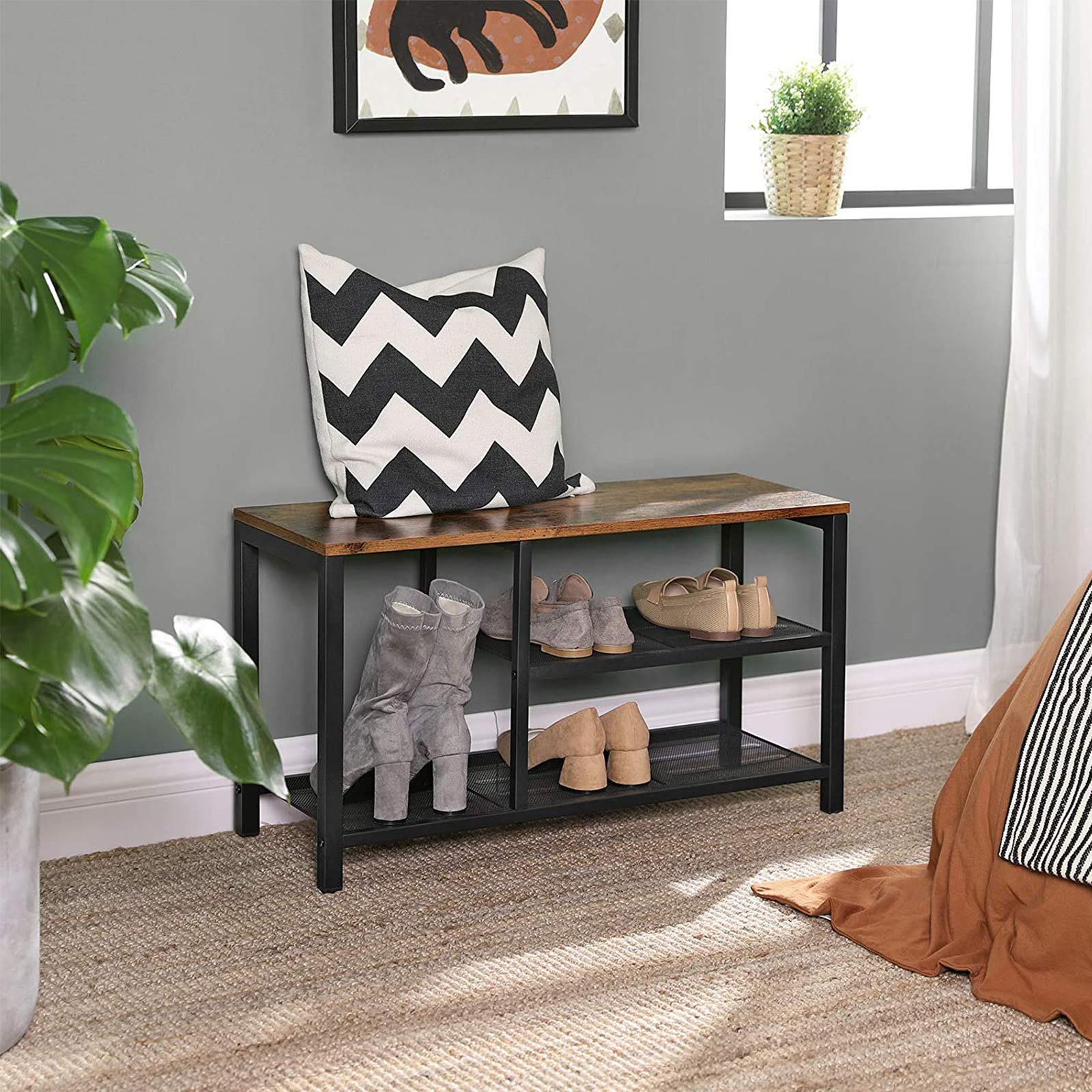 Panca Scarpiera In Bambù | Con Scomparto Interno | Per 6 Paia Di Scarpe | 74x30x43 Cm | Marrone - Foto 6