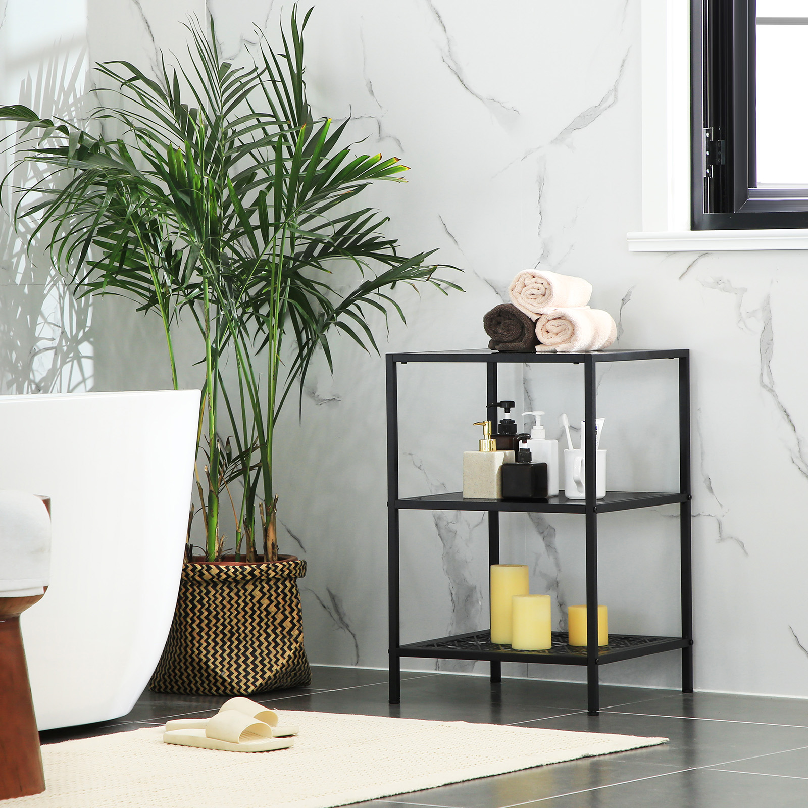 Consolle Ingresso 3 Ripiani In Vetro Temperato | 100x30x73cm | Struttura Metallo Nero | Per Corridoio O Soggiorno - Foto 5