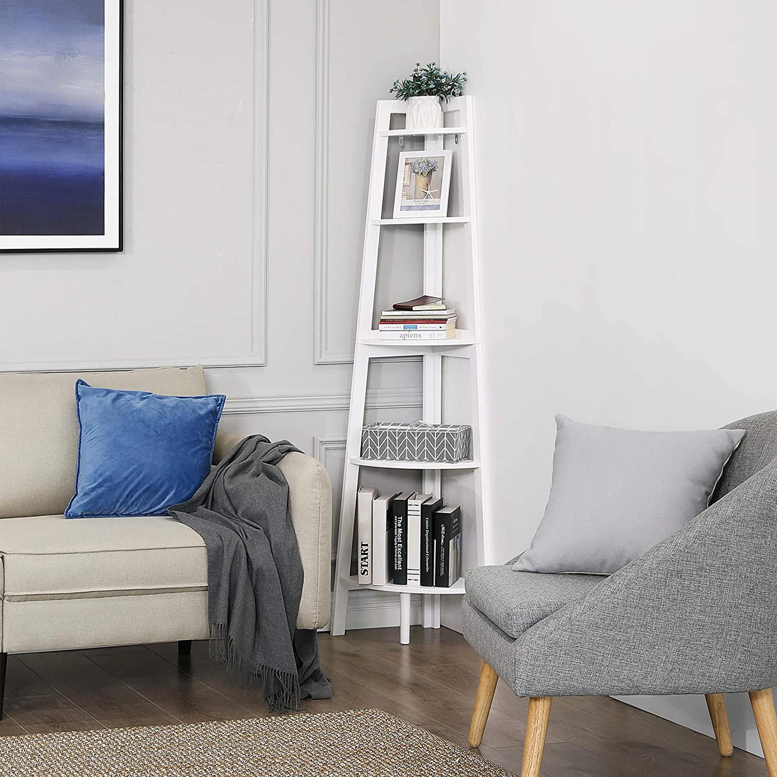 VASAGLE Scaffale ad Angolo con 5 Ripiani, Libreria a Scala, Scaffale