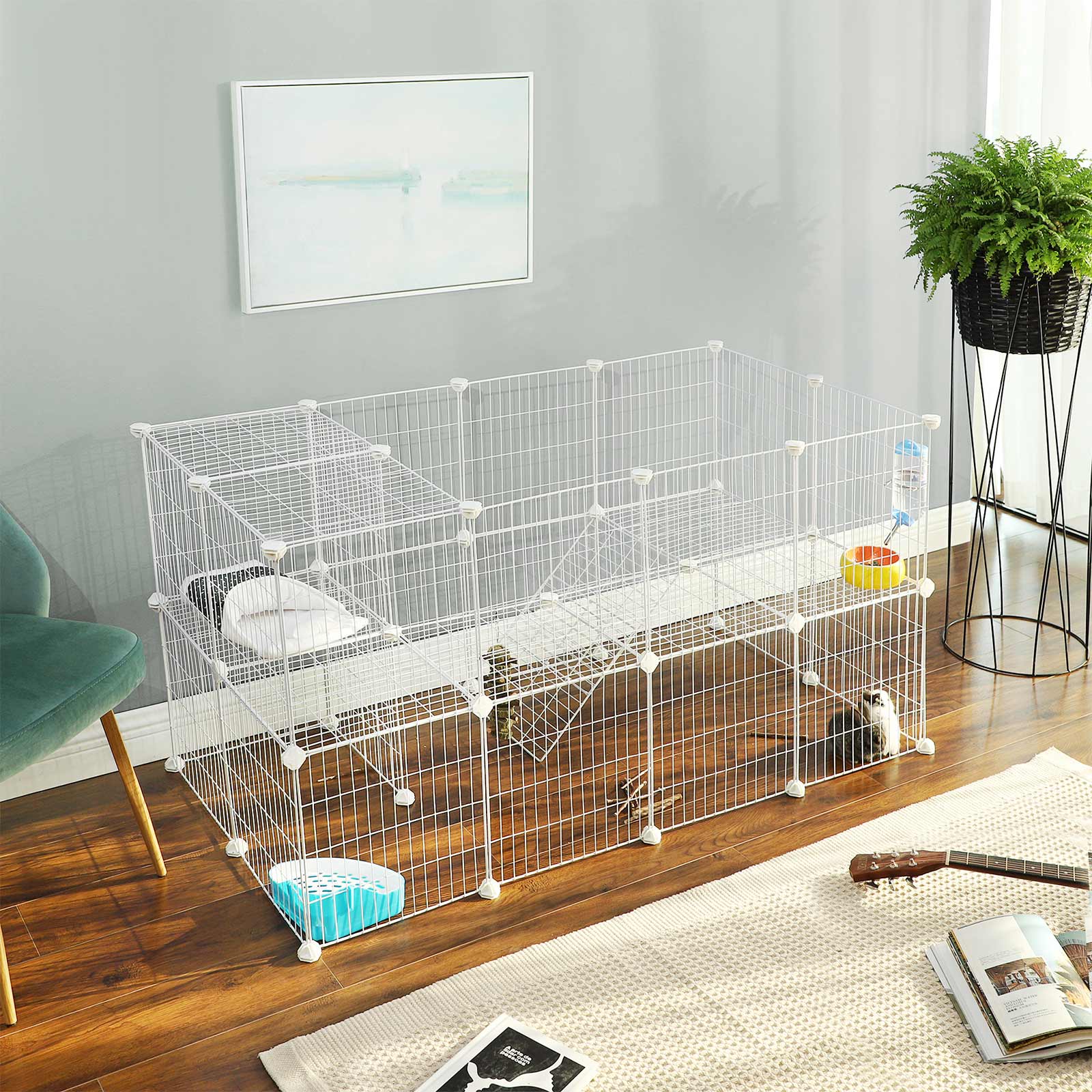 Recinzione Modulare SONGMICS Per Animali Domestici - 2 Livelli, 143x73x71 Cm, Perfetta Per Conigli E Criceti - Foto 8