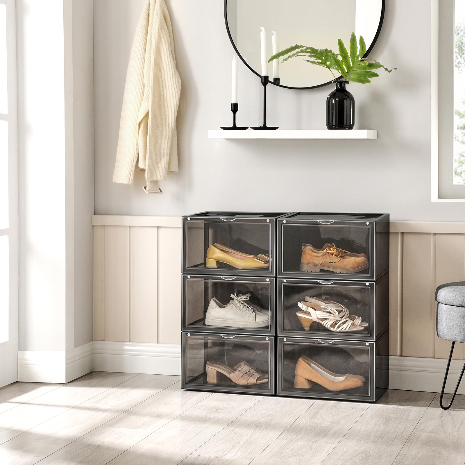 6 Scatole Scarpe Trasparenti Impilabili - Plastica Rigida Per Organizzazione Fino A Numero 47